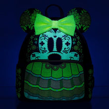 Load image into Gallery viewer, Loungefly Disney Minnie Dia De Los Muertos Sugar Skull Glow Backpack
