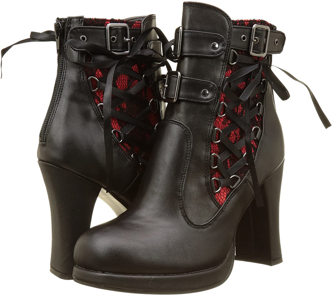 Demonia Crypto-51 Black/Red Lace Ankle Boots