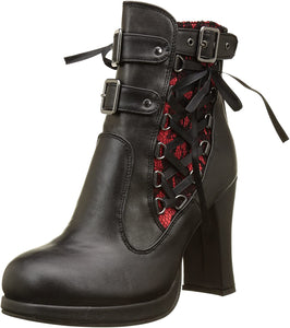 Demonia Crypto-51 Black/Red Lace Ankle Boots