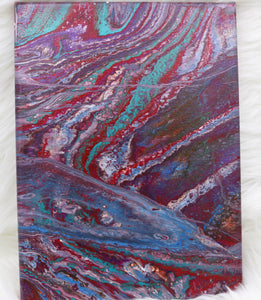 "Oil Spill" Red Purple Blue Painting 12" x 9"