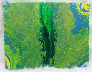 "The Tear" 14" x 11" Green Acrylic Pour Painting