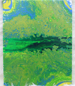 "The Tear" 14" x 11" Green Acrylic Pour Painting