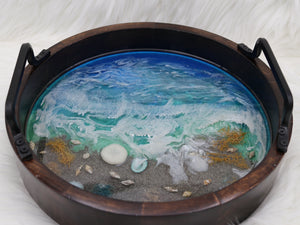 Custom Sand Beach Ocean Seashell Epoxy Art Wooden Tray