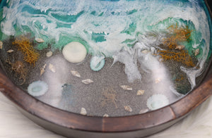 Custom Sand Beach Ocean Seashell Epoxy Art Wooden Tray