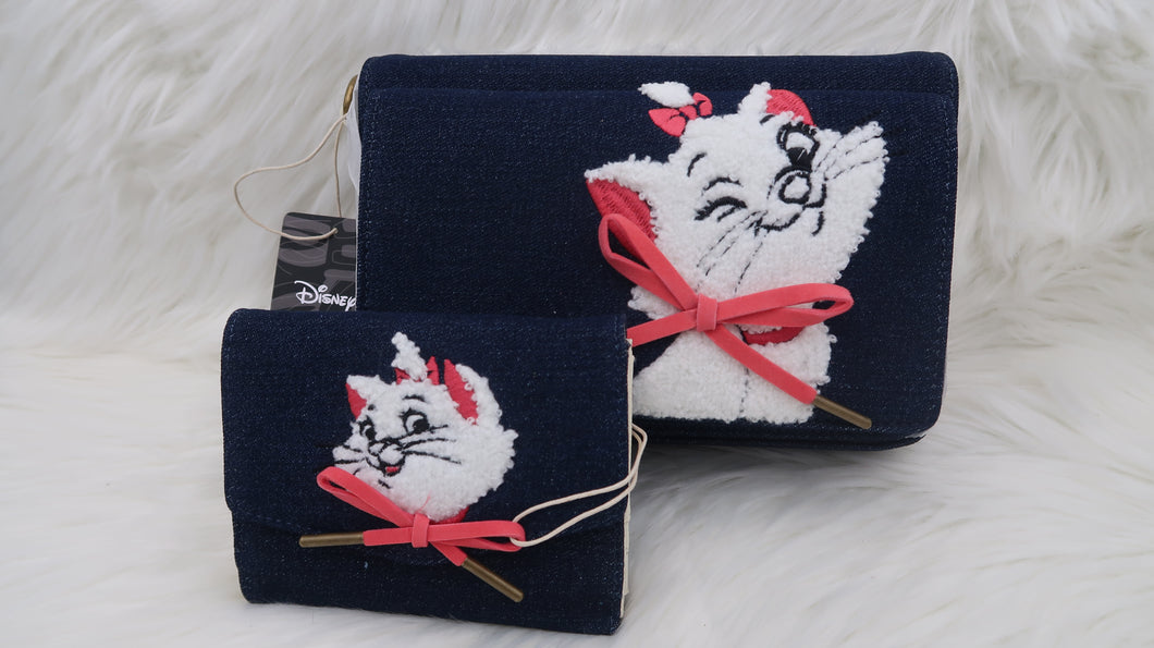 Loungefly Disney Aristocats Marie Denim Crossbody Purse Wallet Bag Set