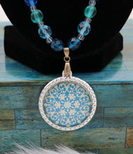 Load image into Gallery viewer, Handmade Blue Beaded Mandala Pendant Necklace

