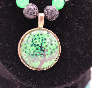 Handmade Green And Black Beaded Tree Pendant Necklace