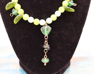 Handmade Green Leaf Beaded Pendant Necklace
