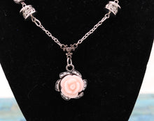 Load image into Gallery viewer, Handmade Pink And Silver Beaded Rose Pendant Necklace
