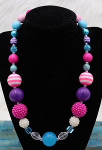 Handmade Pink And Blue Bubblegum Beaded Necklace