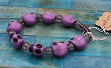 Load image into Gallery viewer, Handmade Purple Skull Beaded Bracelet
