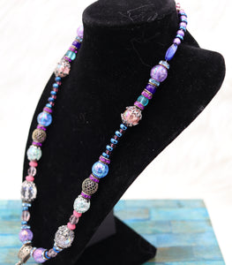 Handmade Purple And Blue Beaded Owl Pendant Necklace