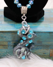 Load image into Gallery viewer, Handmade Blue And Silver Beaded Necklace Clay Tentacle Pendant
