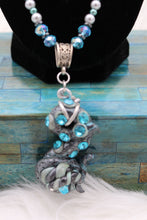 Load image into Gallery viewer, Handmade Blue And Silver Beaded Necklace Clay Tentacle Pendant

