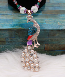 Handmade Multicolor Beaded Peacock Pendant Necklace