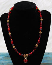 Load image into Gallery viewer, Handmade Red And Gold Beaded Ladybug Pendant Necklace

