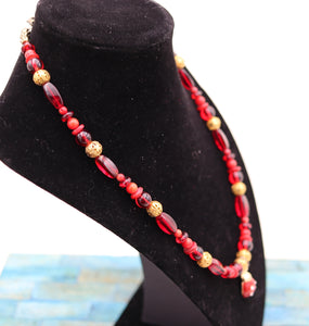 Handmade Red And Gold Beaded Ladybug Pendant Necklace