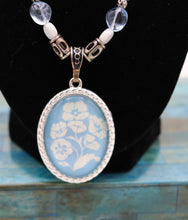 Load image into Gallery viewer, Handmade Blue And White Beaded Floral Pendant Necklace
