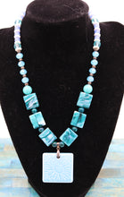 Load image into Gallery viewer, Handmade Blue Beaded Floral Pendant Necklace
