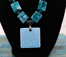 Load image into Gallery viewer, Handmade Blue Beaded Floral Pendant Necklace
