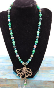 Handmade Green Blue Beaded Octopus Pendant Necklace