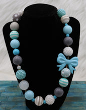 Load image into Gallery viewer, Handmade Blue Bubblegum Beaded Bow Necklace

