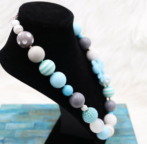 Handmade Blue Bubblegum Beaded Bow Necklace