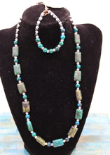 Load image into Gallery viewer, Handmade Blue Green Marble Beaded Necklace Bracelet Set
