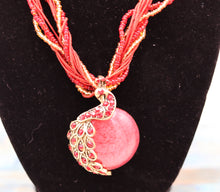 Load image into Gallery viewer, Handmade Red String Beaded Flamingo Pendant Necklace
