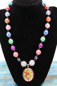 Handmade Multicolor Beaded Colorful Tree Pendant Necklace