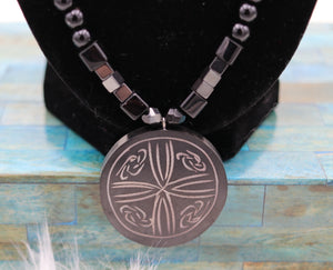Handmade Black Beaded Zen Style Pendant Necklace