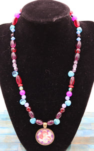 Handmade Red And Blue Beaded Ariel Pendant Necklace