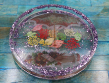 Load image into Gallery viewer, Custom Purple Glitter Floral Circle Resin Coaster
