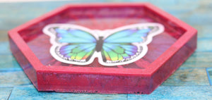 Custom Red Butterfly Graphic Hexagon Resin Coaster