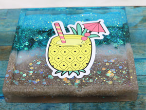 Custom Beach Glitter Pineapple Drink Resin Coaster
