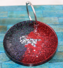 Load image into Gallery viewer, Custom Red And Black Glitter Harley Quinn Resin Keychain
