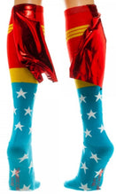 Load image into Gallery viewer, DC Wonder Woman Knee High Shiny Caped Socks
